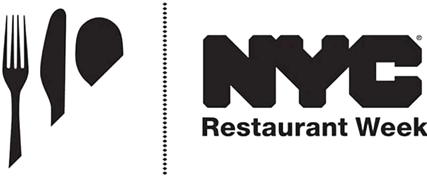 Black silhouettes of a fork, knife, and spoon next to the text 'NYC Restaurant Week'.